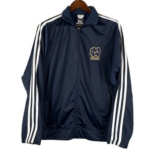 Adidas Mens L Notre Dame Fighting Irish Track Jacket 3 Stripe Navy Full Zip